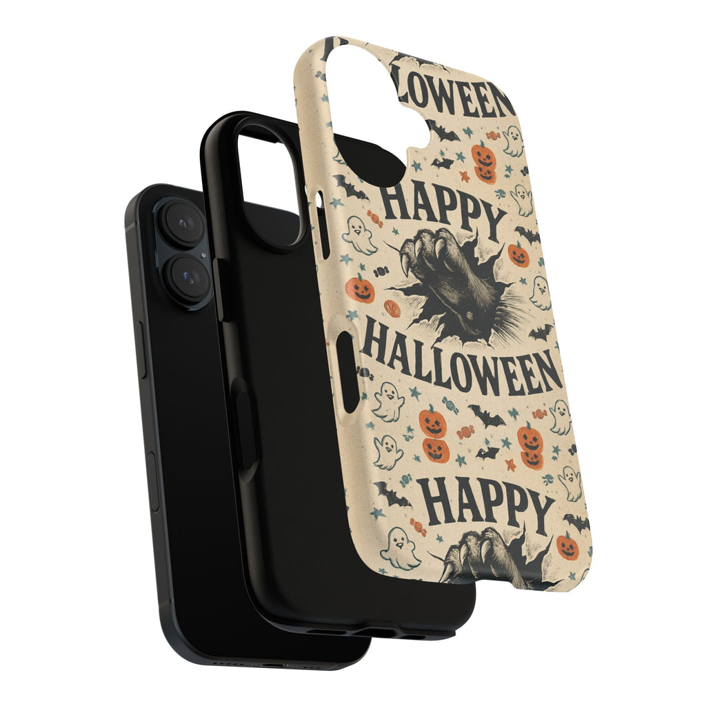 Halloween Phone Case with Cat & Spooky Icons, Cute Mobile Cover for Fall, Trick-or-Treat, Halloween Party, Gifts