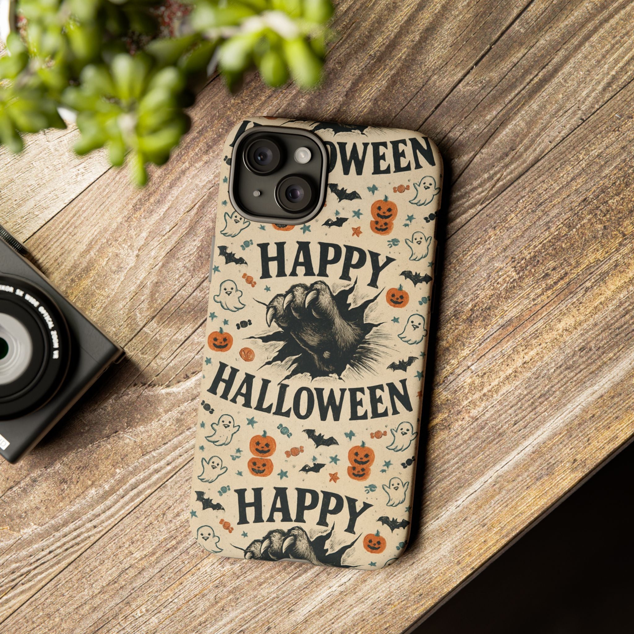 Halloween Phone Case with Cat & Spooky Icons, Cute Mobile Cover for Fall, Trick-or-Treat, Halloween Party, Gifts