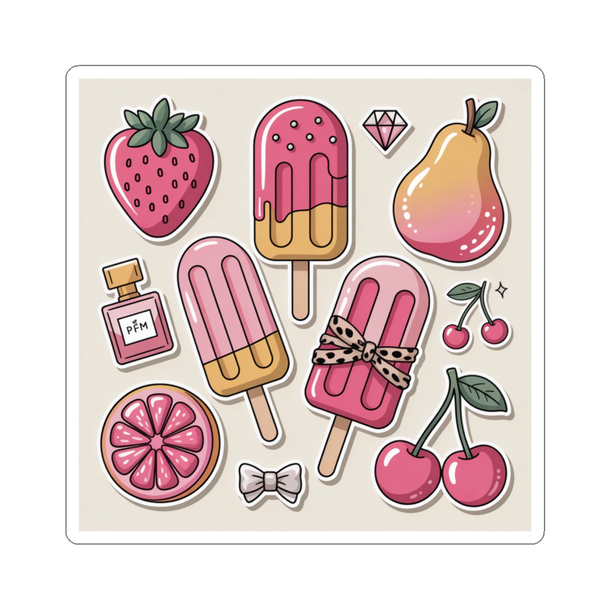 Colorful Fruit & Ice Cream Kiss-Cut Stickers, Fun Stickers, Laptop Stickers, Aesthetic Stickers, Cute Decor, Giftable Stickers