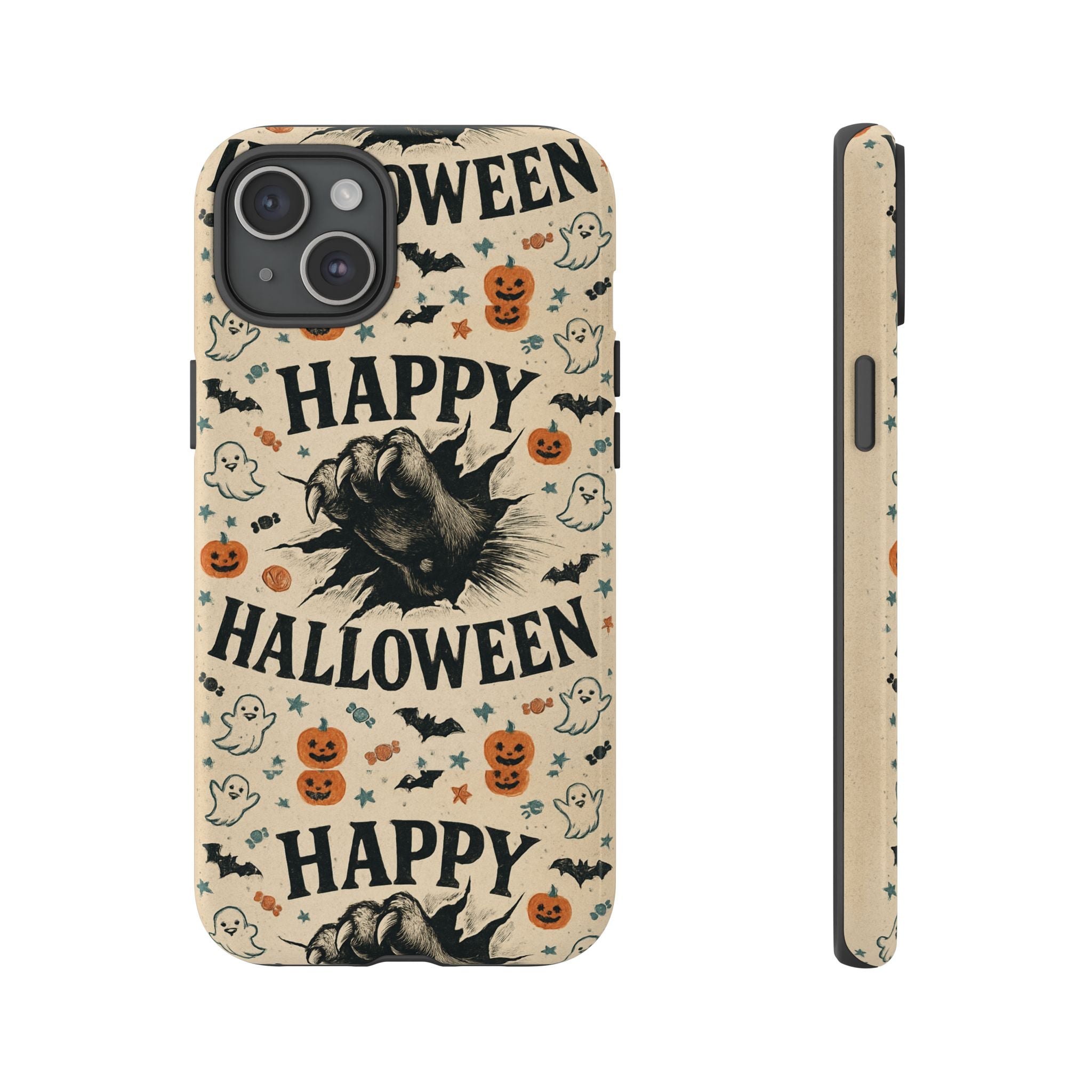 Halloween Phone Case with Cat & Spooky Icons, Cute Mobile Cover for Fall, Trick-or-Treat, Halloween Party, Gifts
