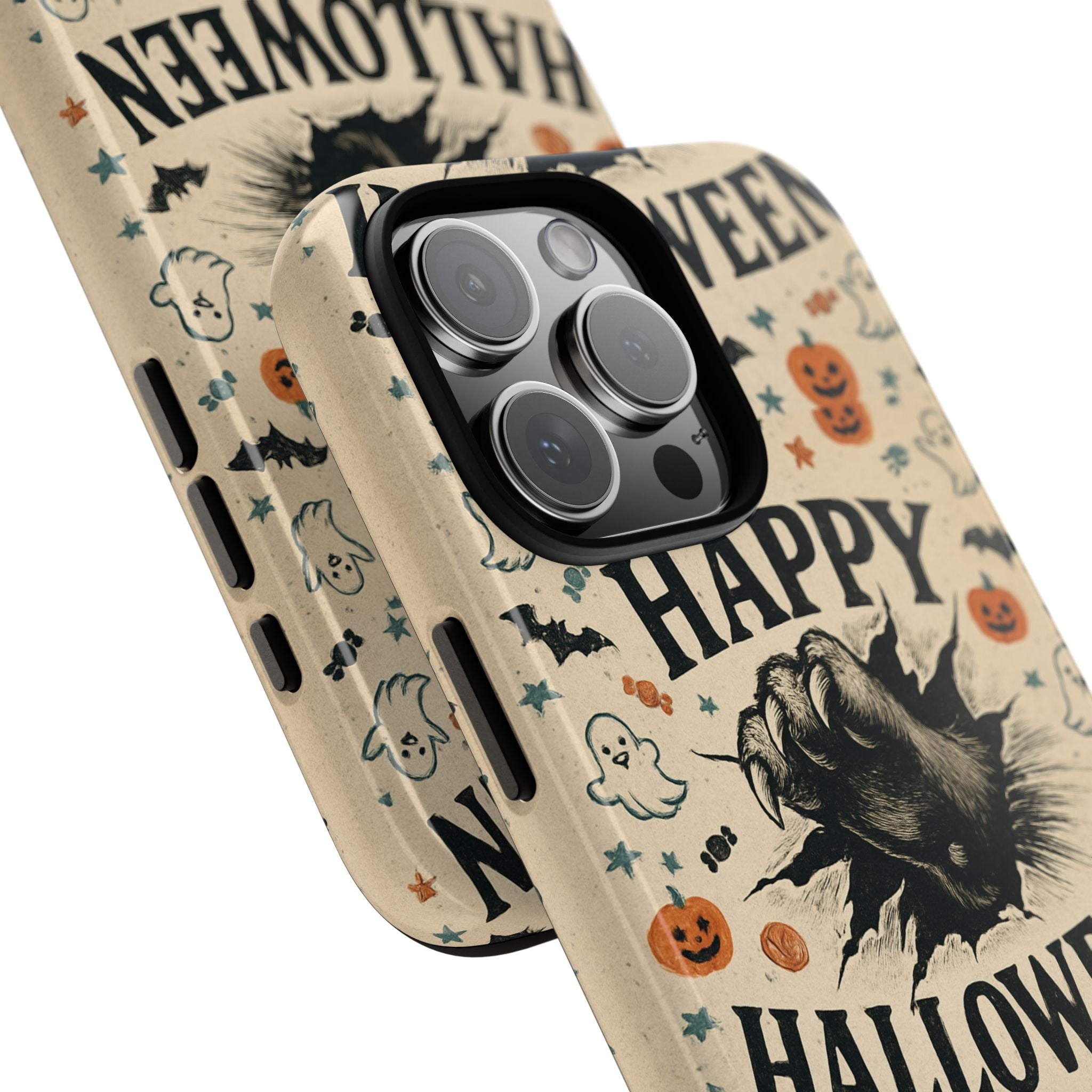 Halloween Phone Case with Cat & Spooky Icons, Cute Mobile Cover for Fall, Trick-or-Treat, Halloween Party, Gifts