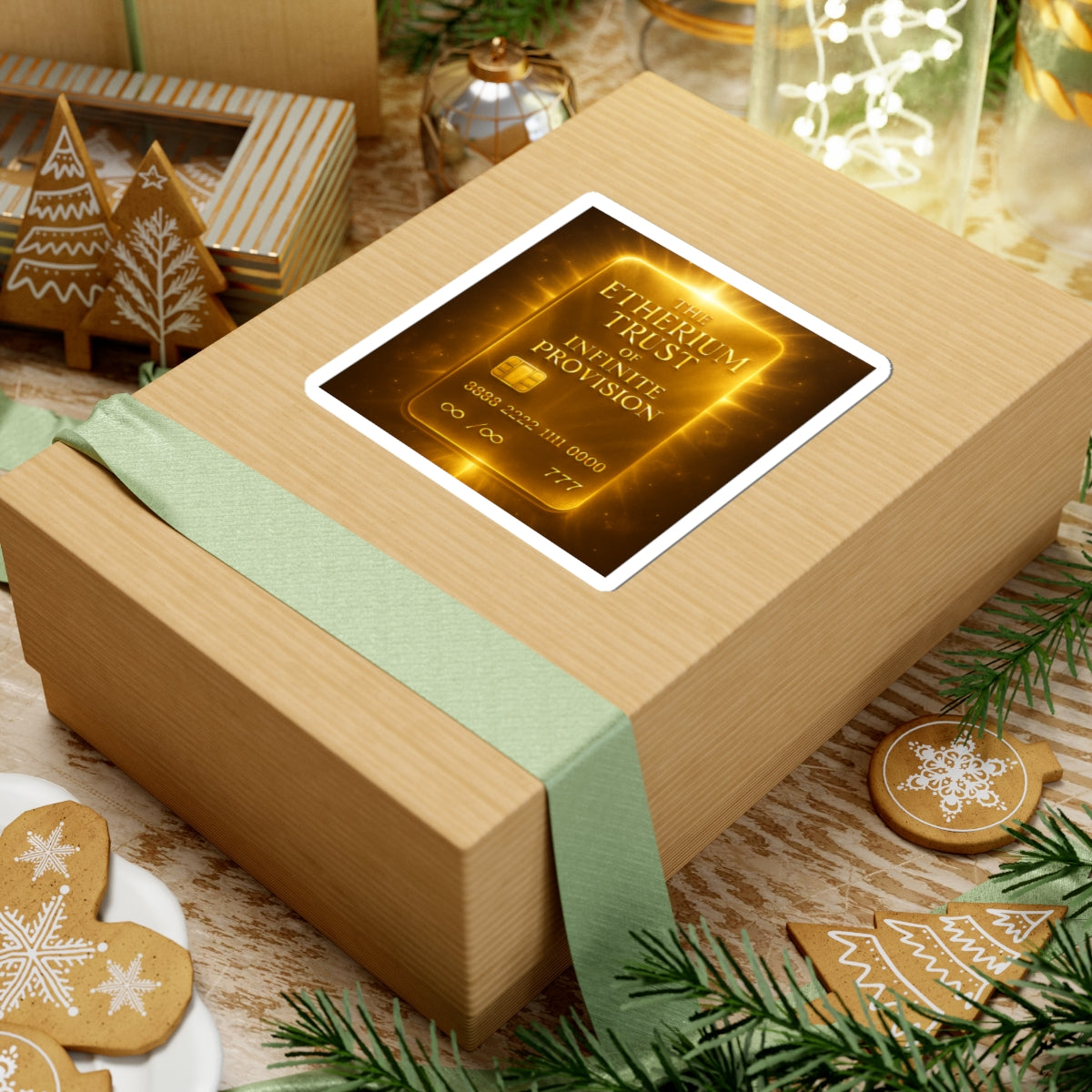 Gilded Etherium Trust Kiss-Cut Stickers - Luxurious Crypto Art Decals for Laptop & Journals