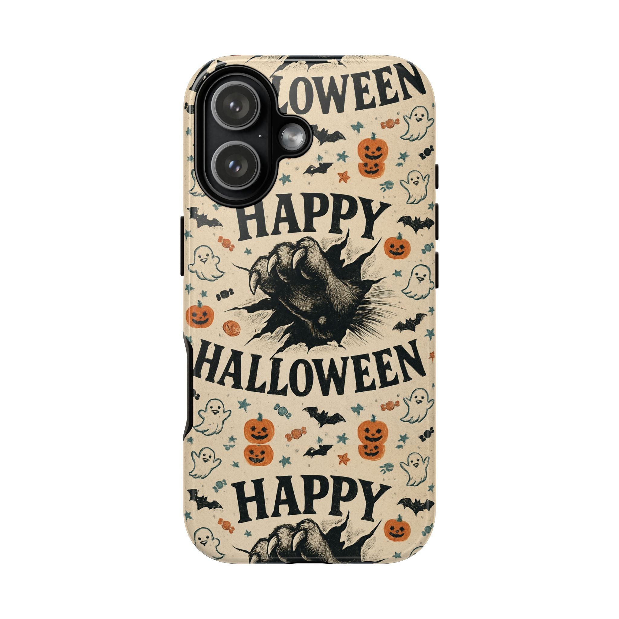 Halloween Phone Case with Cat & Spooky Icons, Cute Mobile Cover for Fall, Trick-or-Treat, Halloween Party, Gifts