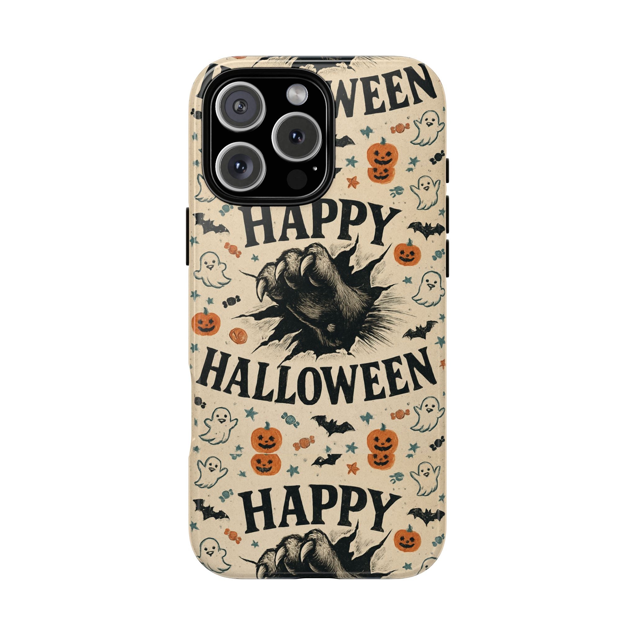 Halloween Phone Case with Cat & Spooky Icons, Cute Mobile Cover for Fall, Trick-or-Treat, Halloween Party, Gifts
