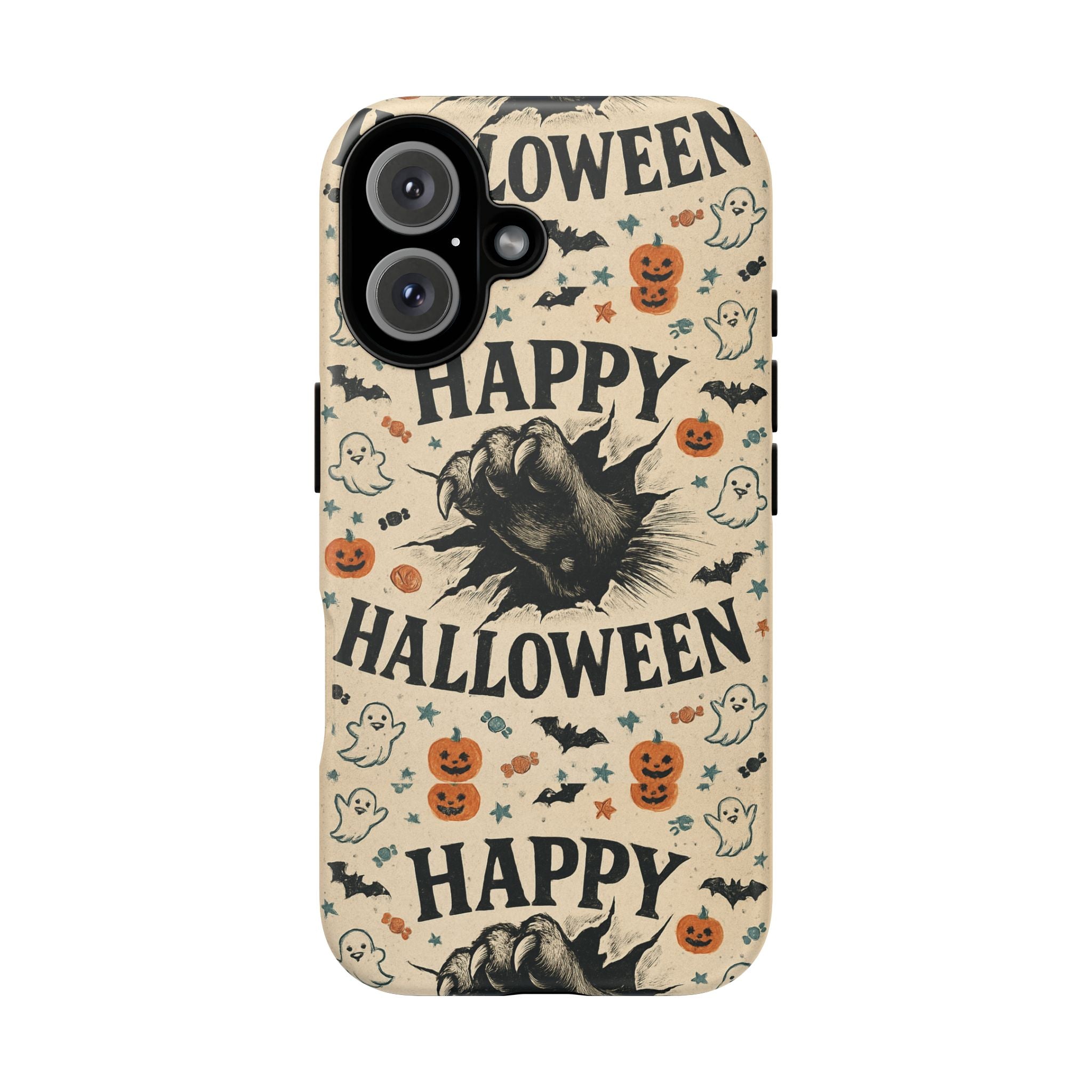 Halloween Phone Case with Cat & Spooky Icons, Cute Mobile Cover for Fall, Trick-or-Treat, Halloween Party, Gifts
