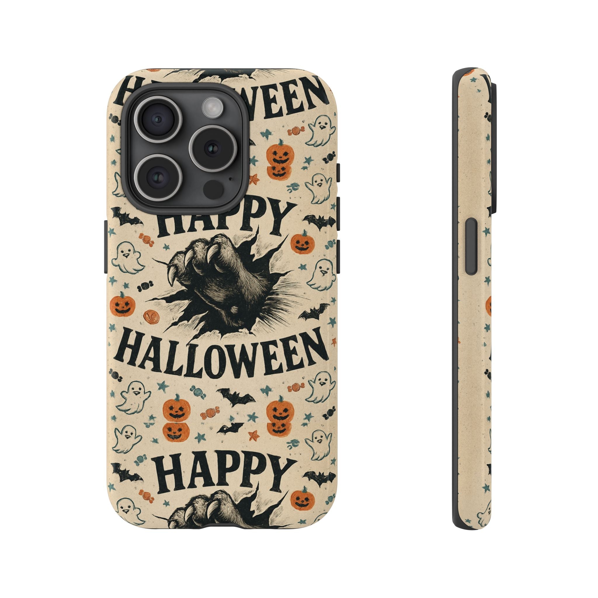 Halloween Phone Case with Cat & Spooky Icons, Cute Mobile Cover for Fall, Trick-or-Treat, Halloween Party, Gifts
