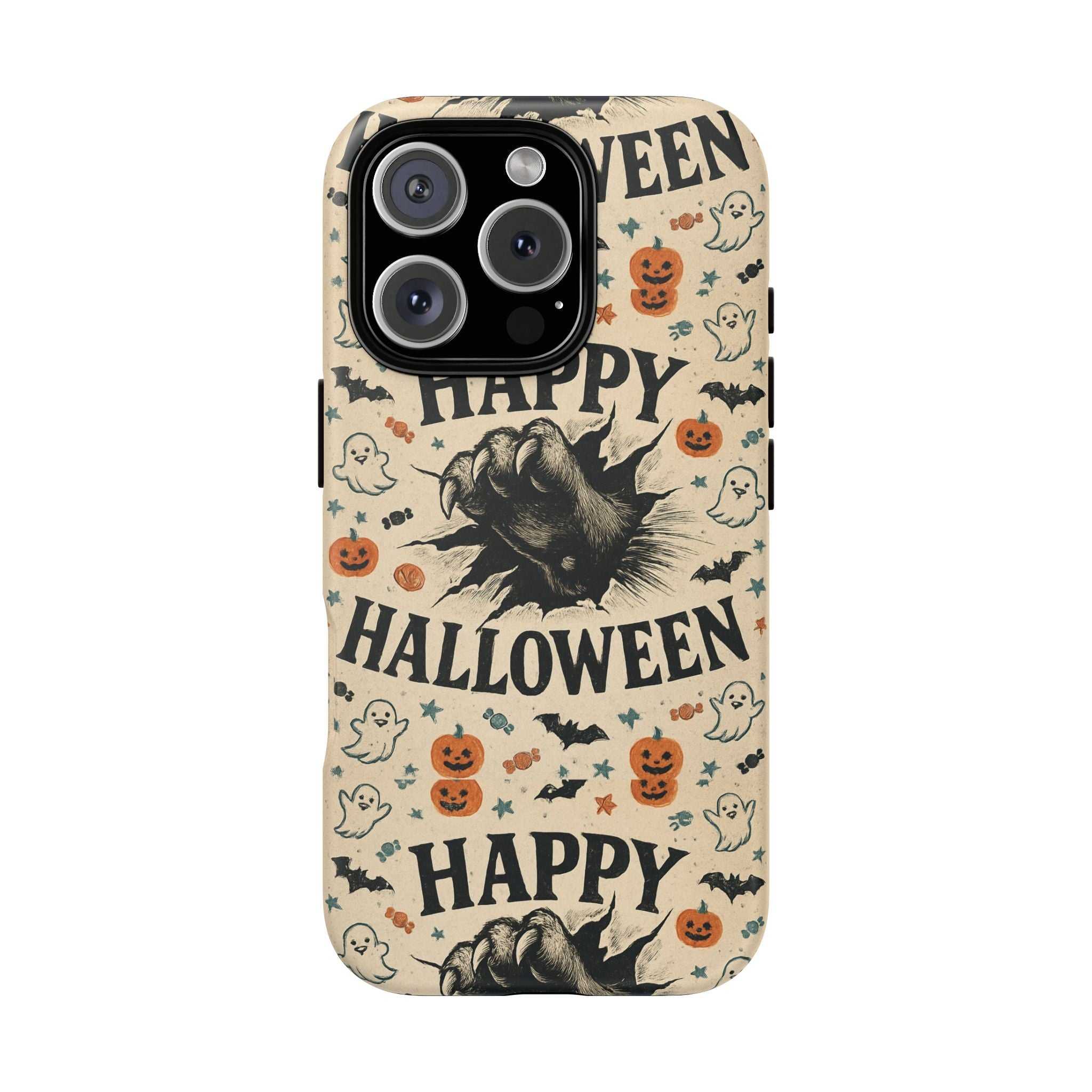 Halloween Phone Case with Cat & Spooky Icons, Cute Mobile Cover for Fall, Trick-or-Treat, Halloween Party, Gifts