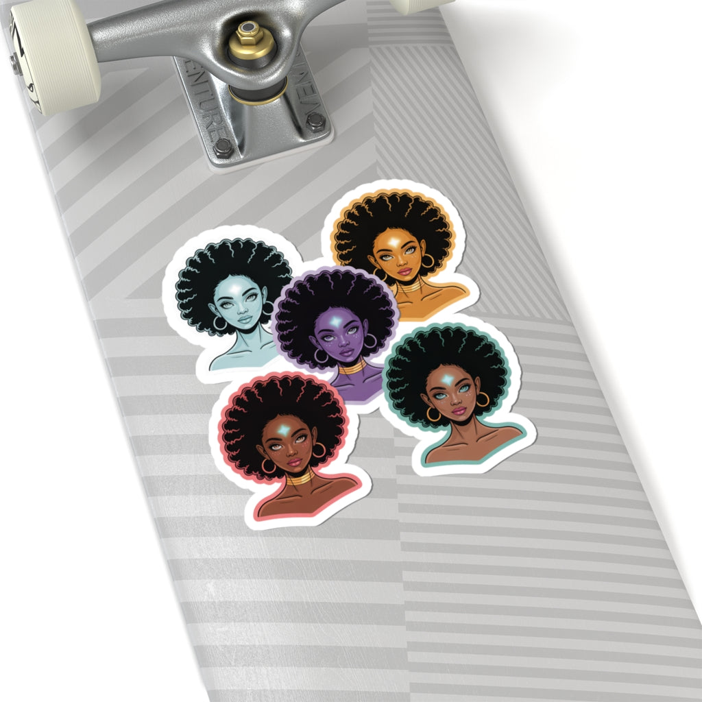 Diverse Afro-Chic Kiss-Cut Stickers | Powerful Black Woman Art, Laptop Decals, Journals, Scrapbooking, Afrocentric Decor
