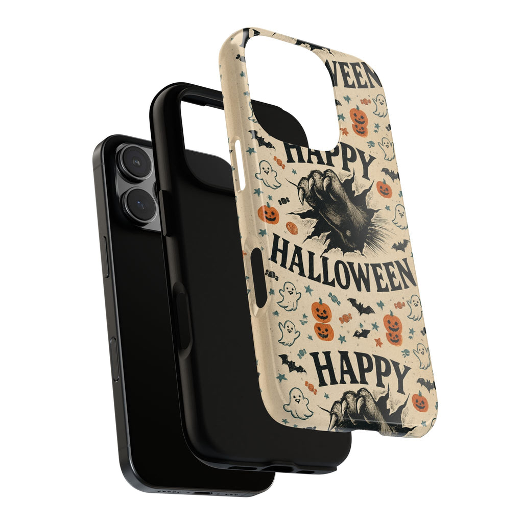Halloween Phone Case with Cat & Spooky Icons, Cute Mobile Cover for Fall, Trick-or-Treat, Halloween Party, Gifts
