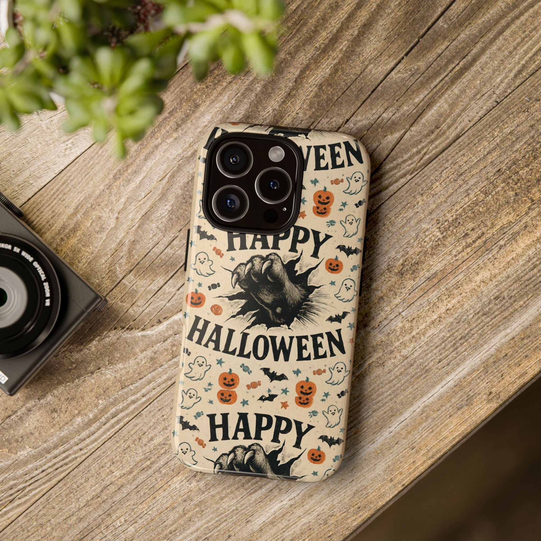 Halloween Phone Case with Cat & Spooky Icons, Cute Mobile Cover for Fall, Trick-or-Treat, Halloween Party, Gifts