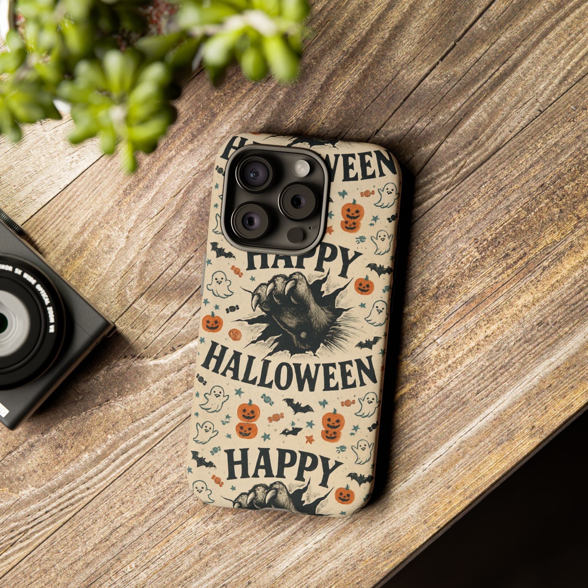 Halloween Phone Case with Cat & Spooky Icons, Cute Mobile Cover for Fall, Trick-or-Treat, Halloween Party, Gifts