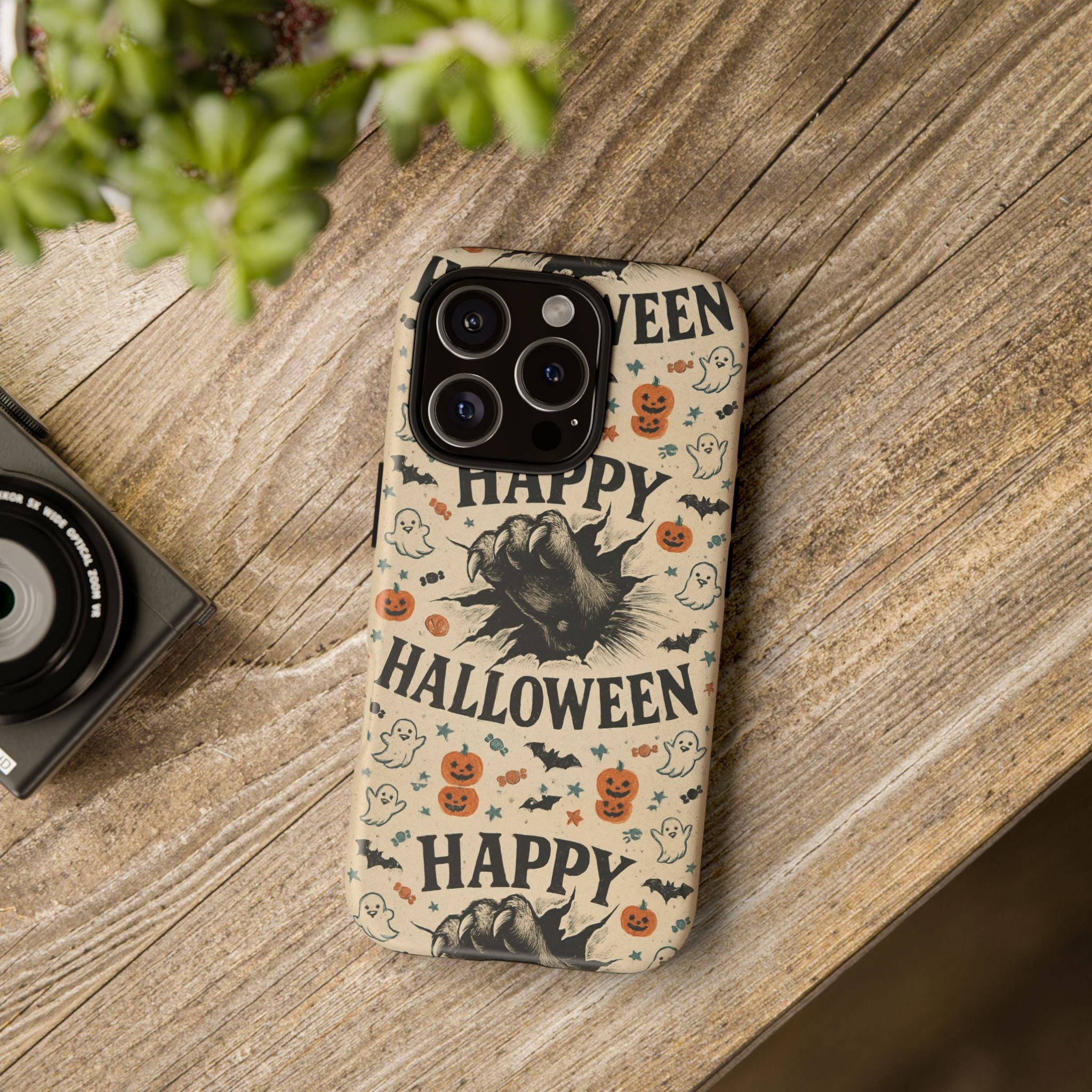 Halloween Phone Case with Cat & Spooky Icons, Cute Mobile Cover for Fall, Trick-or-Treat, Halloween Party, Gifts