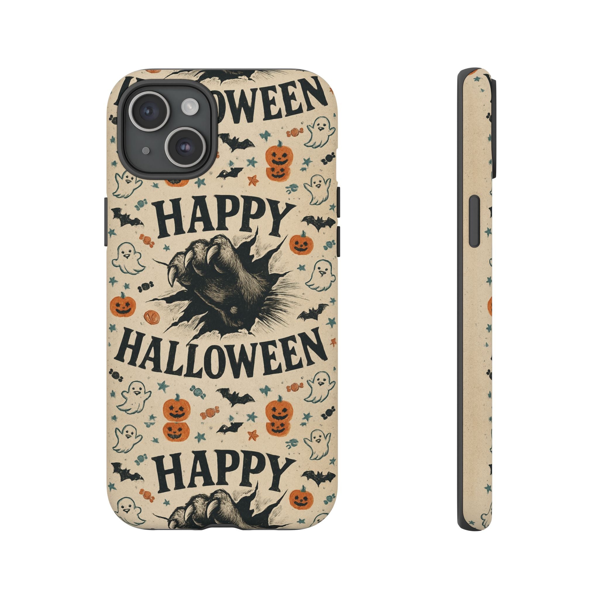 Halloween Phone Case with Cat & Spooky Icons, Cute Mobile Cover for Fall, Trick-or-Treat, Halloween Party, Gifts