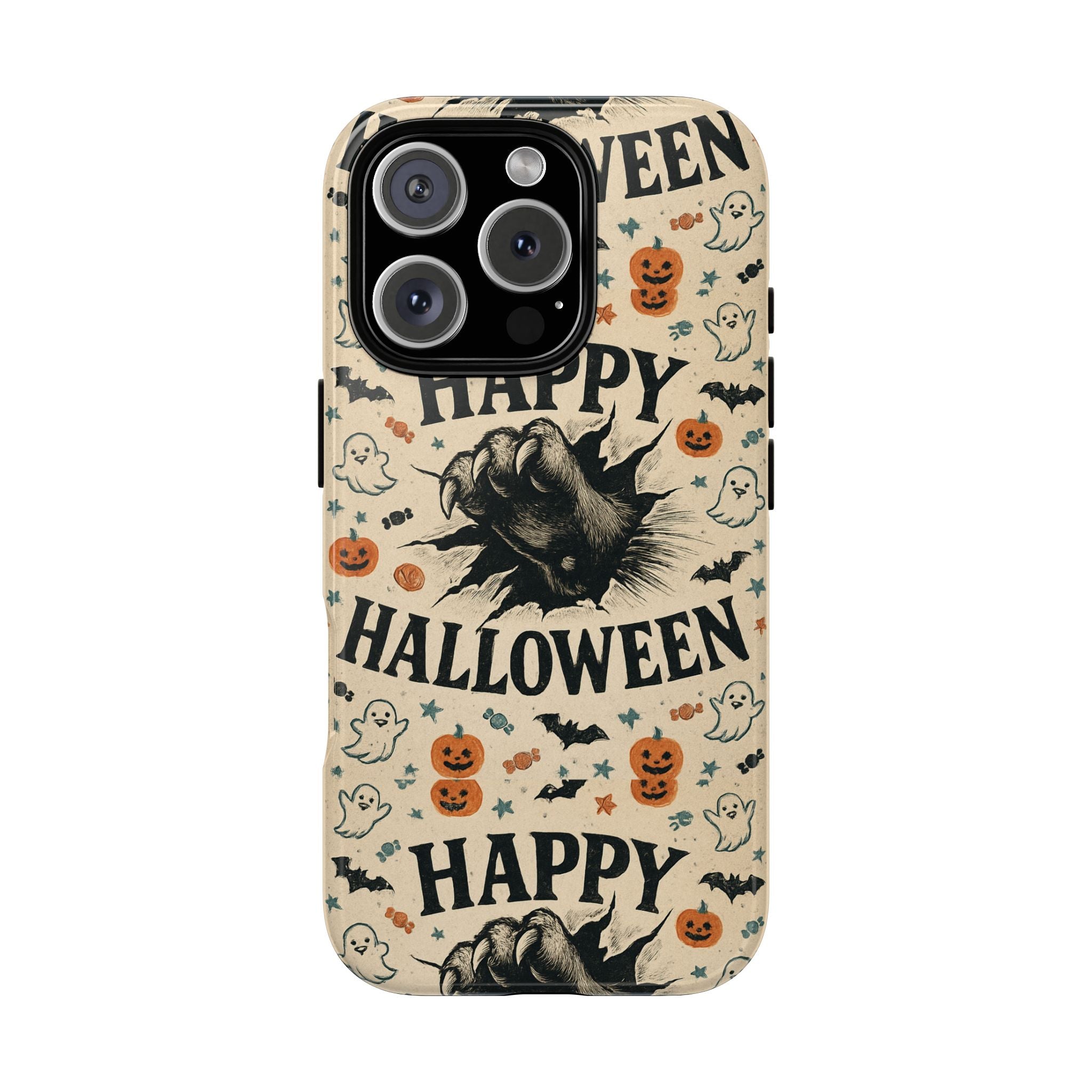 Halloween Phone Case with Cat & Spooky Icons, Cute Mobile Cover for Fall, Trick-or-Treat, Halloween Party, Gifts