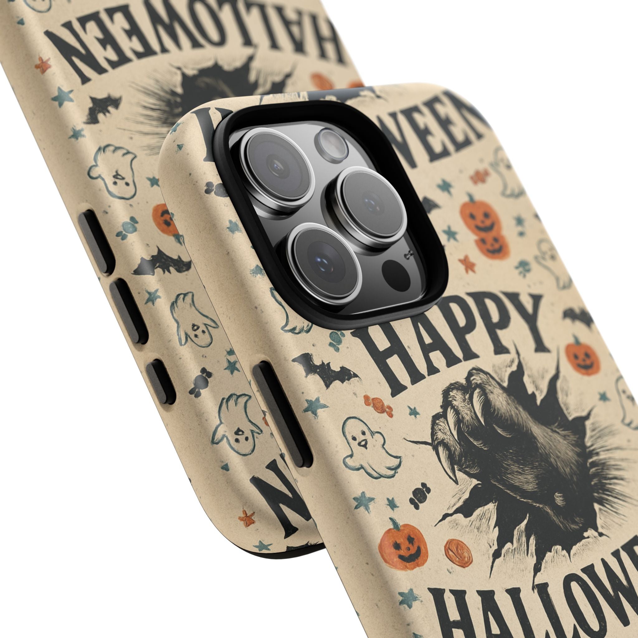 Halloween Phone Case with Cat & Spooky Icons, Cute Mobile Cover for Fall, Trick-or-Treat, Halloween Party, Gifts