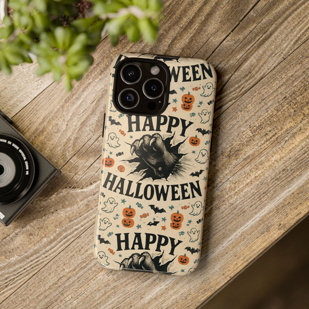 Halloween Phone Case with Cat & Spooky Icons, Cute Mobile Cover for Fall, Trick-or-Treat, Halloween Party, Gifts
