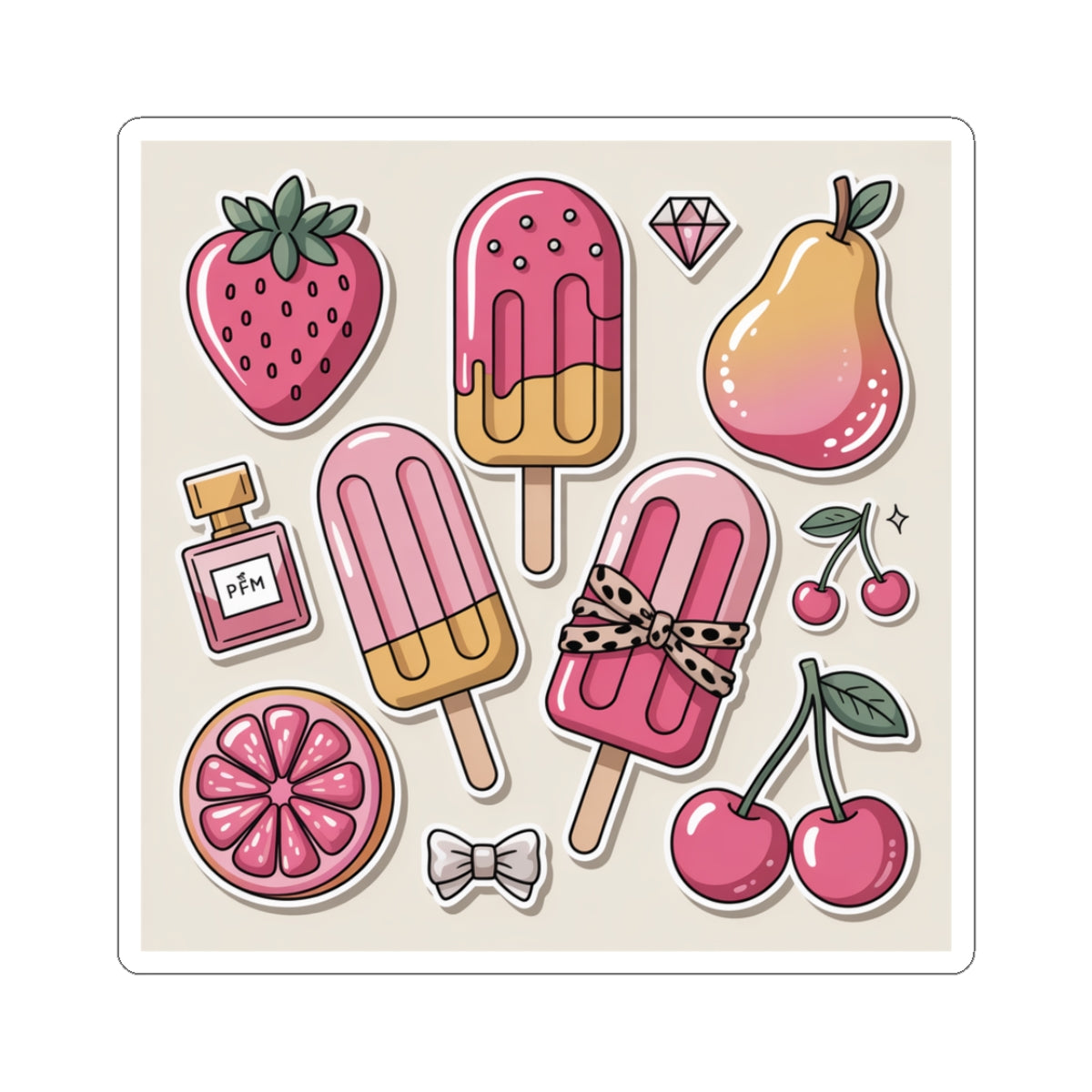 Colorful Fruit & Ice Cream Kiss-Cut Stickers, Fun Stickers, Laptop Stickers, Aesthetic Stickers, Cute Decor, Giftable Stickers
