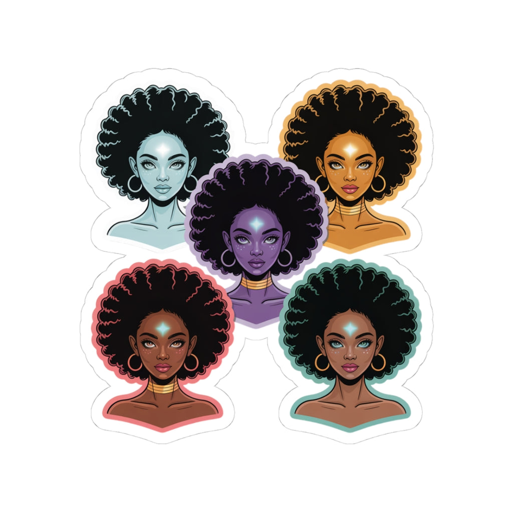 Diverse Afro-Chic Kiss-Cut Stickers | Powerful Black Woman Art, Laptop Decals, Journals, Scrapbooking, Afrocentric Decor