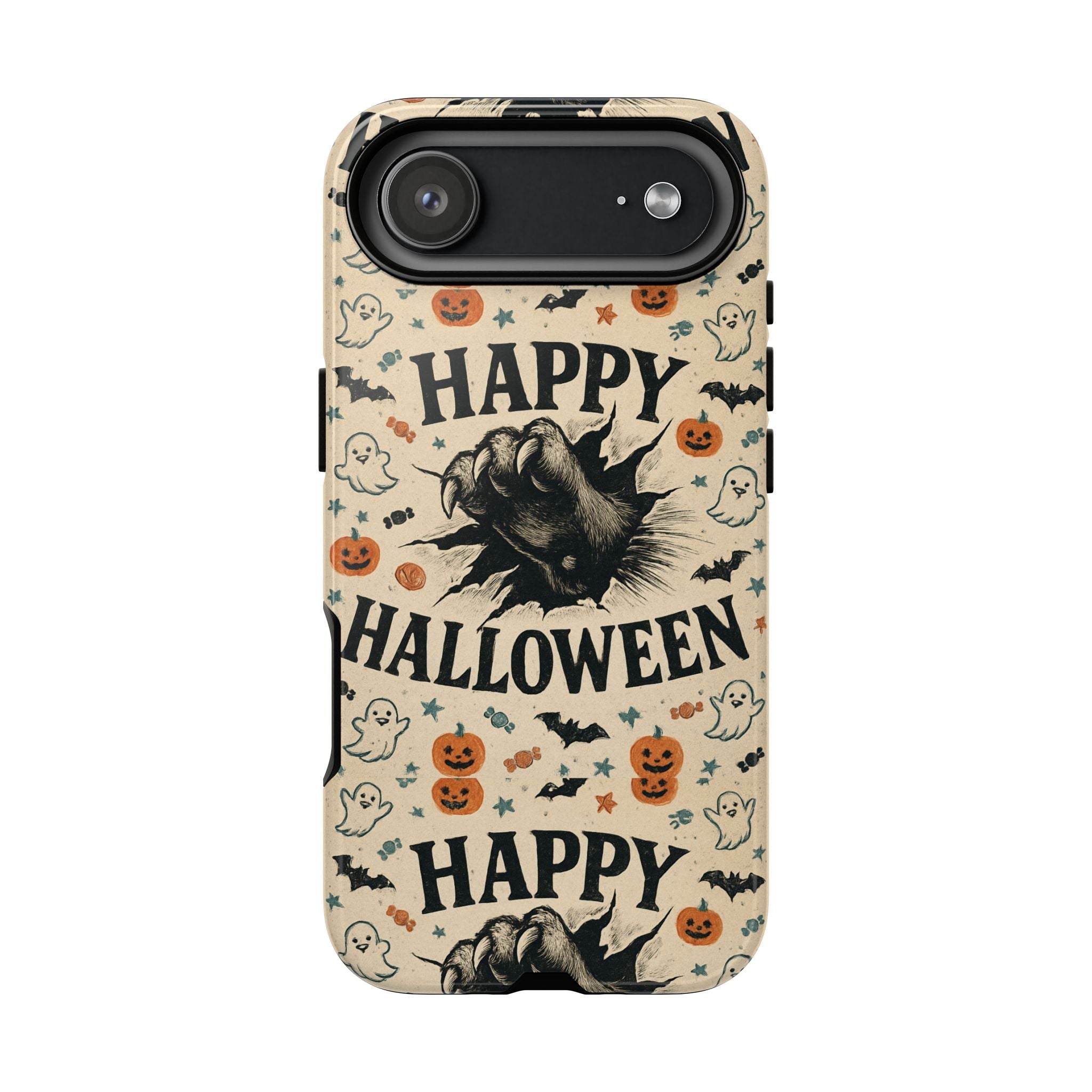 Halloween Phone Case with Cat & Spooky Icons, Cute Mobile Cover for Fall, Trick-or-Treat, Halloween Party, Gifts