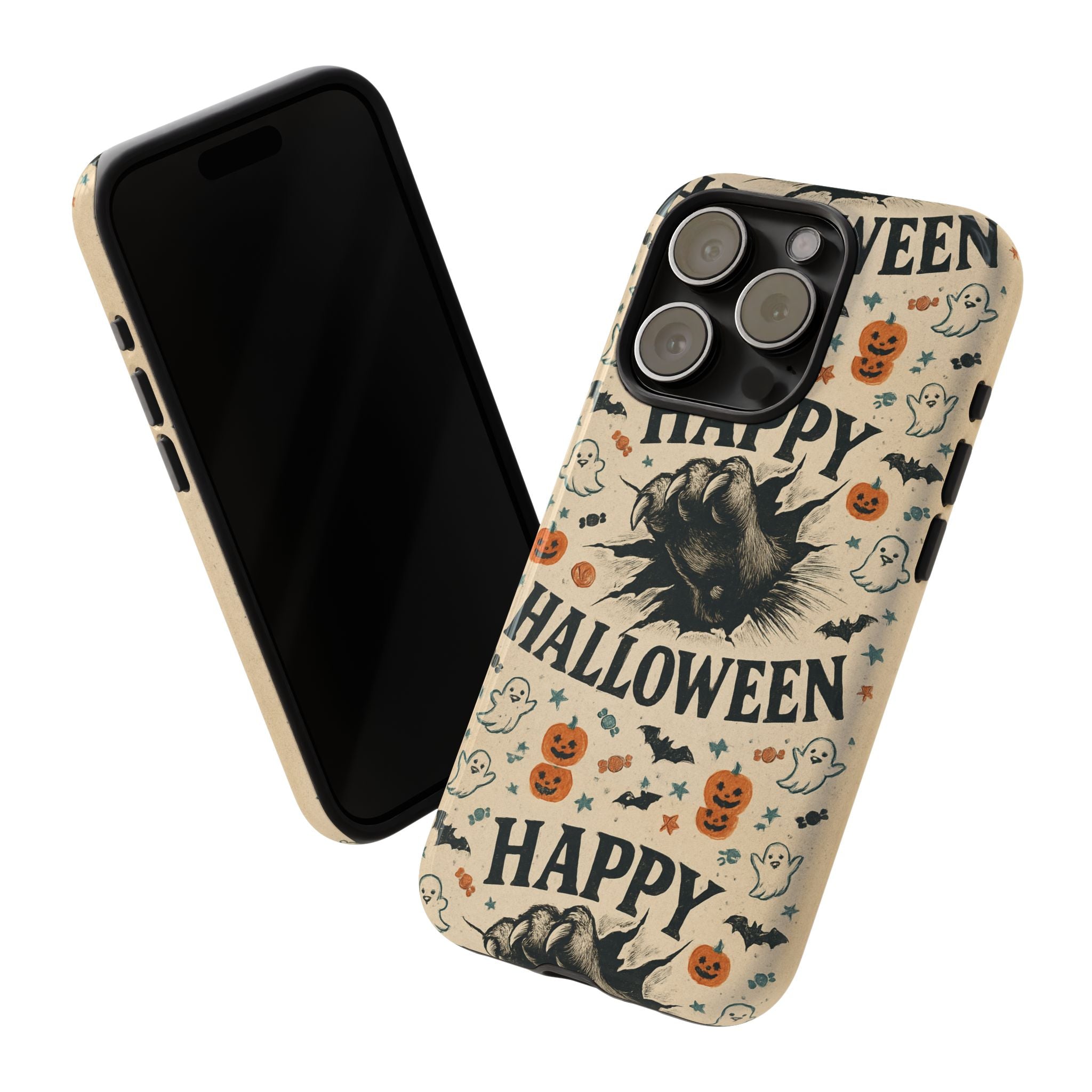 Halloween Phone Case with Cat & Spooky Icons, Cute Mobile Cover for Fall, Trick-or-Treat, Halloween Party, Gifts