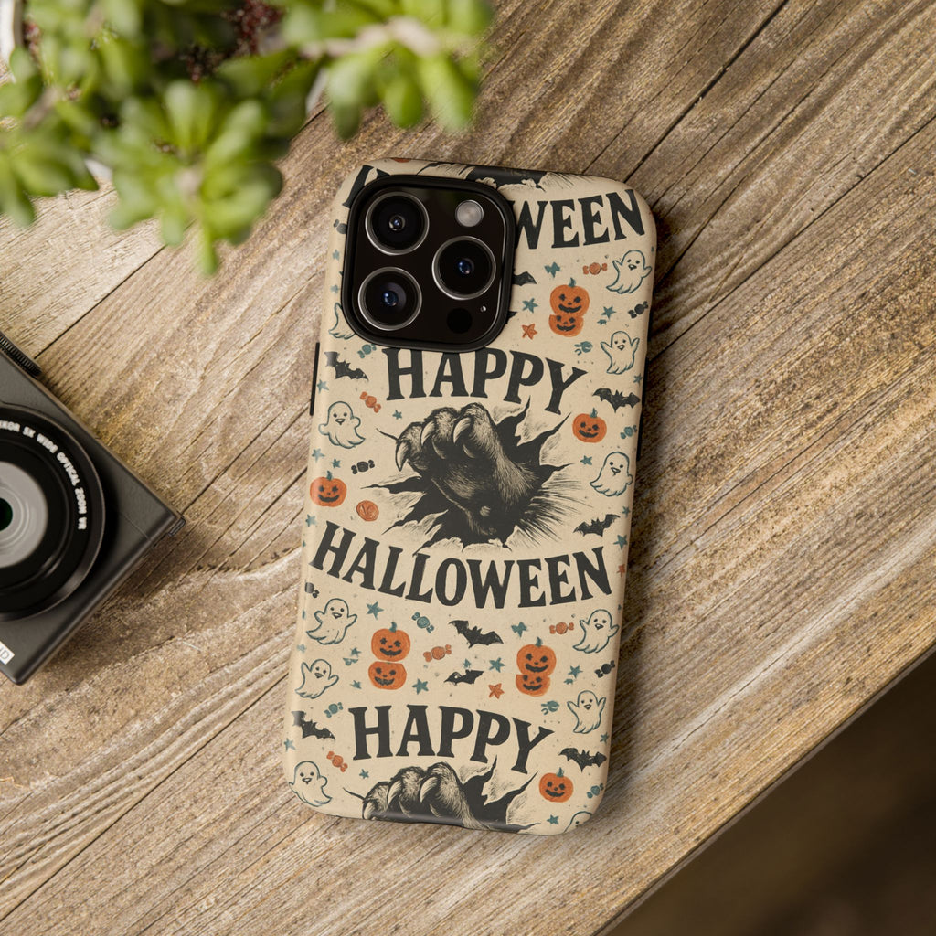Halloween Phone Case with Cat & Spooky Icons, Cute Mobile Cover for Fall, Trick-or-Treat, Halloween Party, Gifts