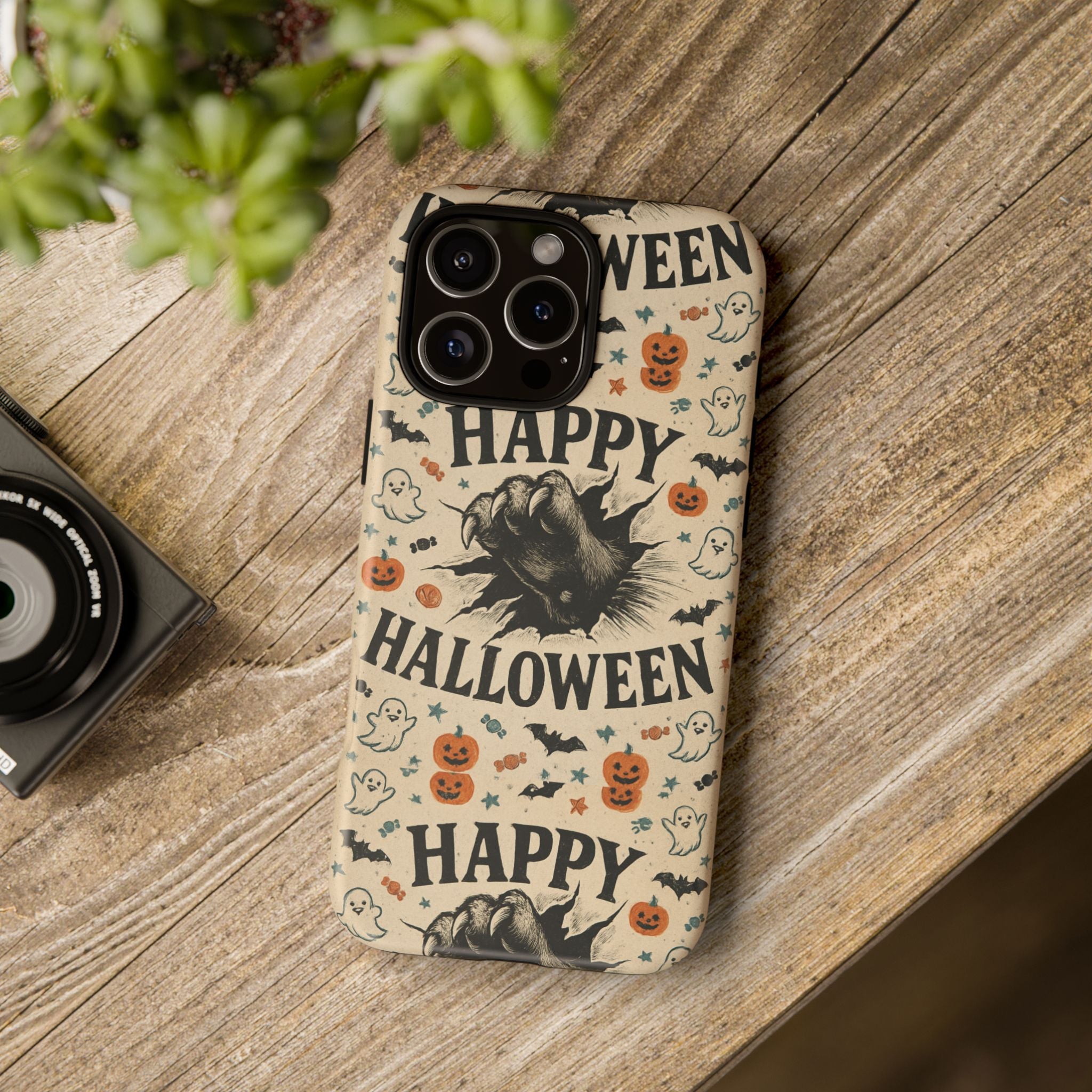 Halloween Phone Case with Cat & Spooky Icons, Cute Mobile Cover for Fall, Trick-or-Treat, Halloween Party, Gifts