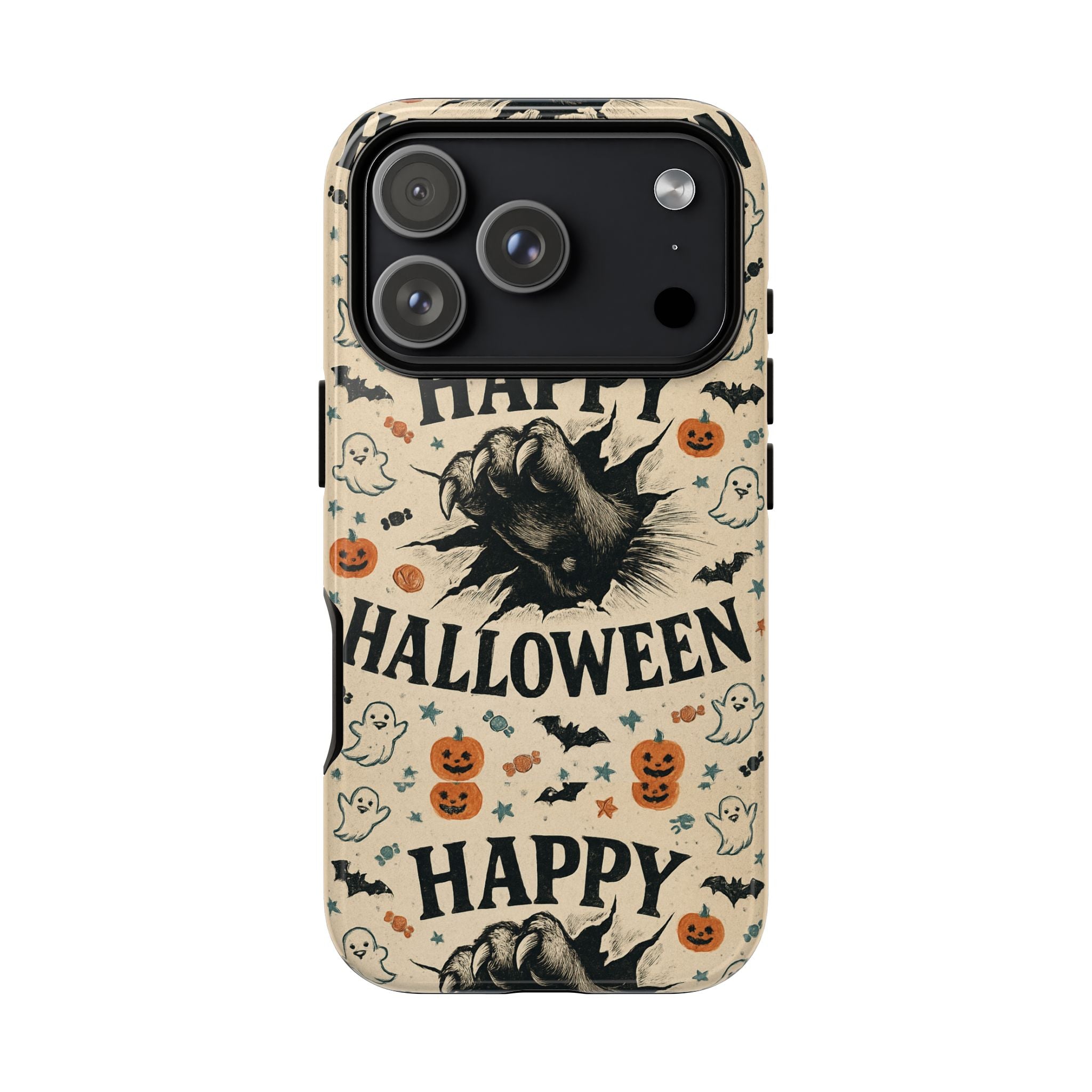 Halloween Phone Case with Cat & Spooky Icons, Cute Mobile Cover for Fall, Trick-or-Treat, Halloween Party, Gifts
