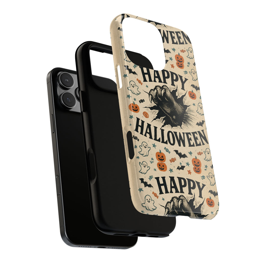 Halloween Phone Case with Cat & Spooky Icons, Cute Mobile Cover for Fall, Trick-or-Treat, Halloween Party, Gifts