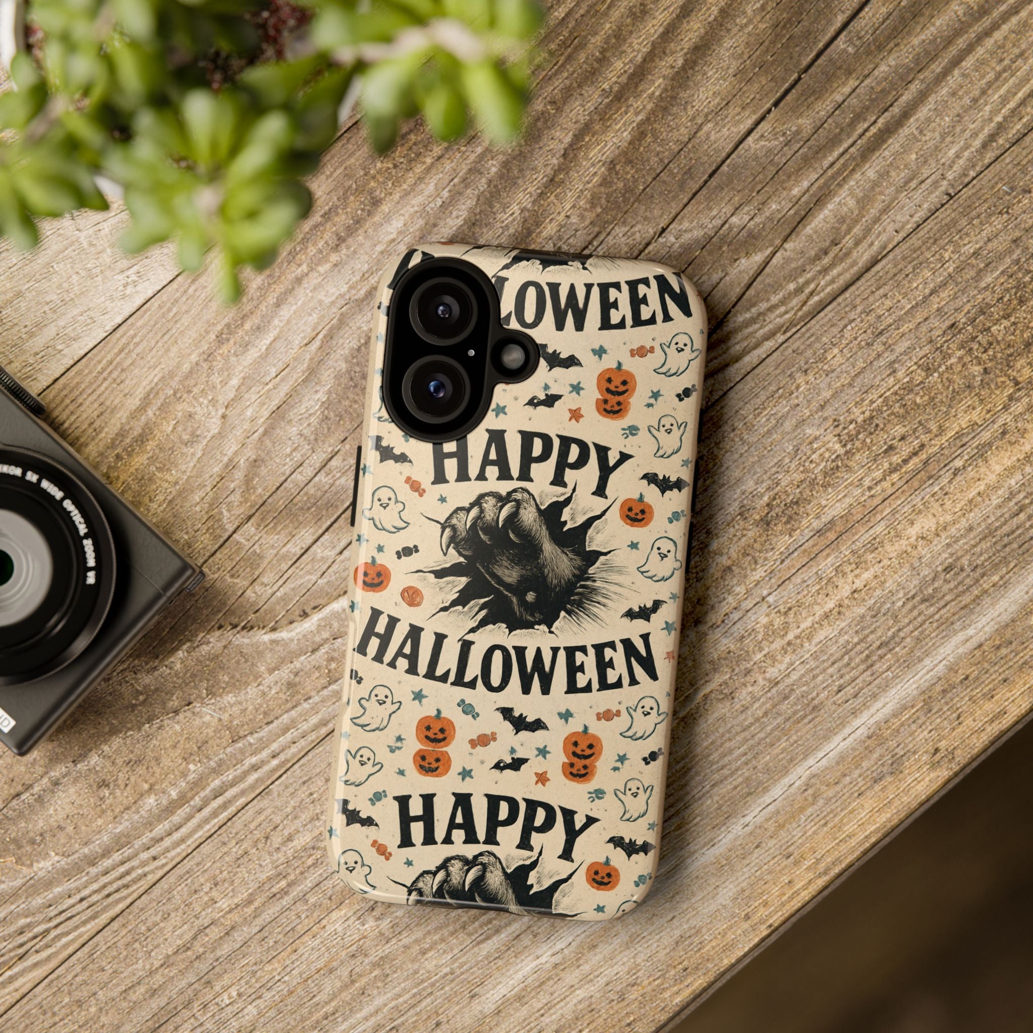 Halloween Phone Case with Cat & Spooky Icons, Cute Mobile Cover for Fall, Trick-or-Treat, Halloween Party, Gifts