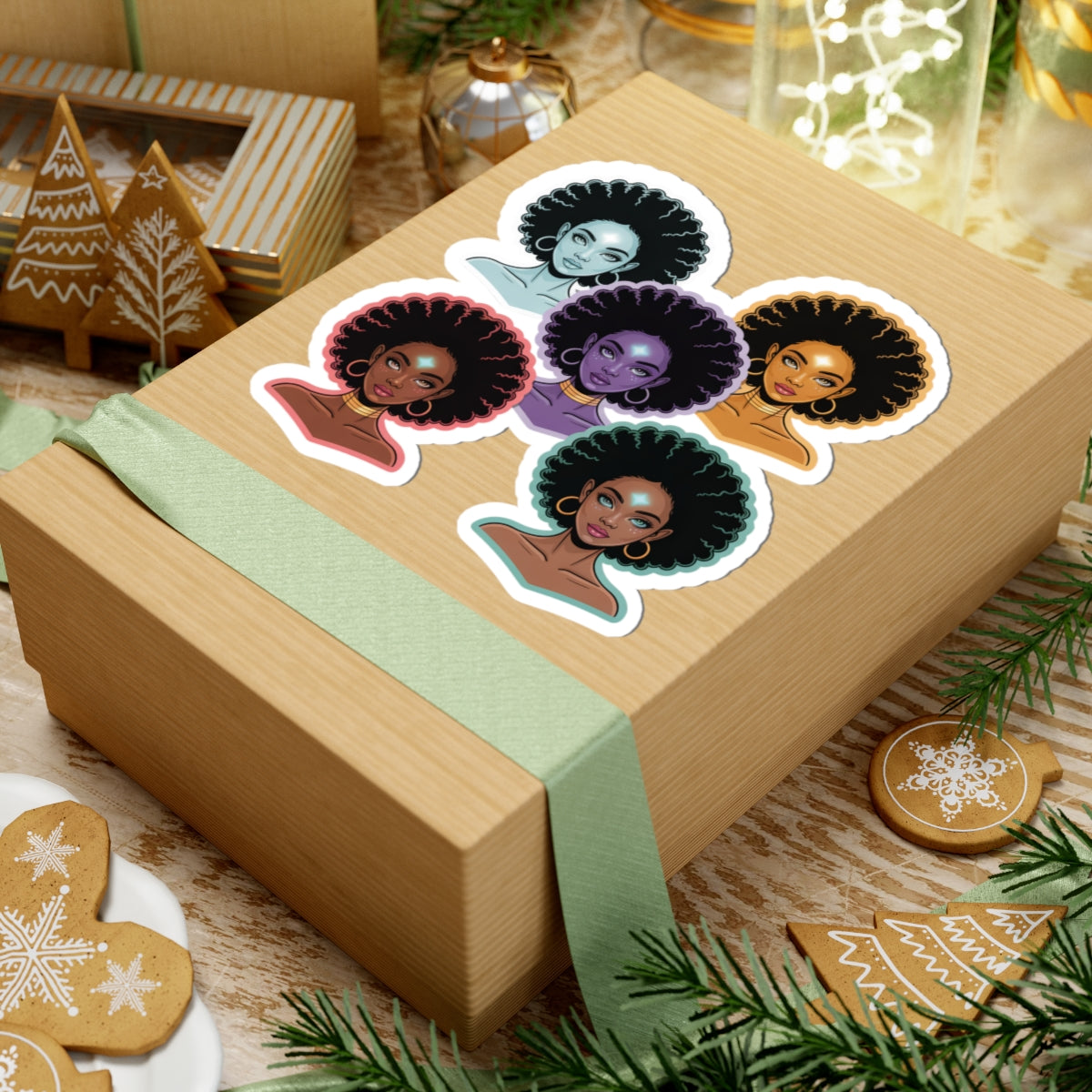 Diverse Afro-Chic Kiss-Cut Stickers | Powerful Black Woman Art, Laptop Decals, Journals, Scrapbooking, Afrocentric Decor