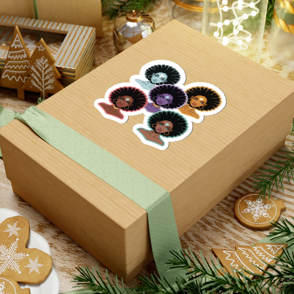 Diverse Afro-Chic Kiss-Cut Stickers | Powerful Black Woman Art, Laptop Decals, Journals, Scrapbooking, Afrocentric Decor