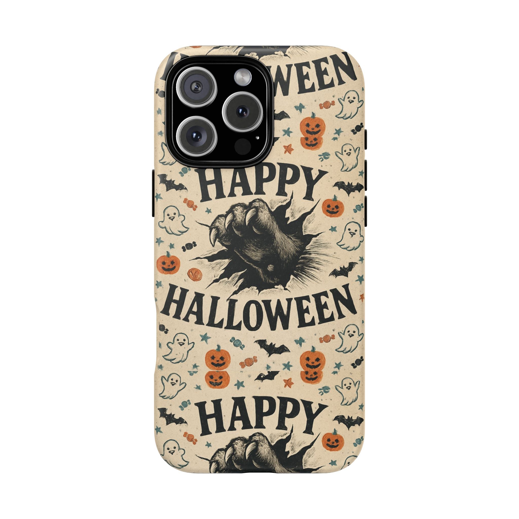 Halloween Phone Case with Cat & Spooky Icons, Cute Mobile Cover for Fall, Trick-or-Treat, Halloween Party, Gifts