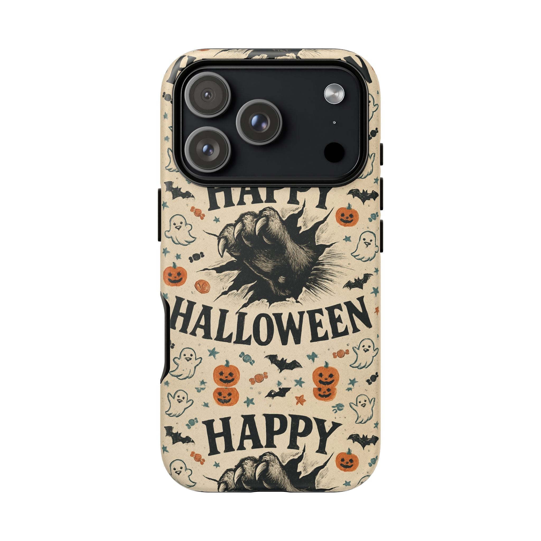Halloween Phone Case with Cat & Spooky Icons, Cute Mobile Cover for Fall, Trick-or-Treat, Halloween Party, Gifts