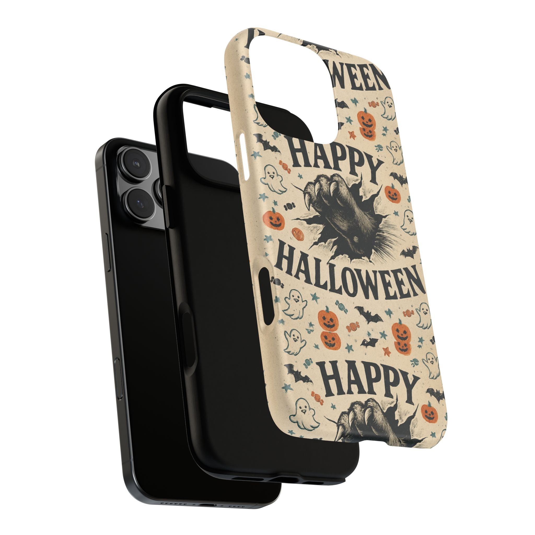 Halloween Phone Case with Cat & Spooky Icons, Cute Mobile Cover for Fall, Trick-or-Treat, Halloween Party, Gifts