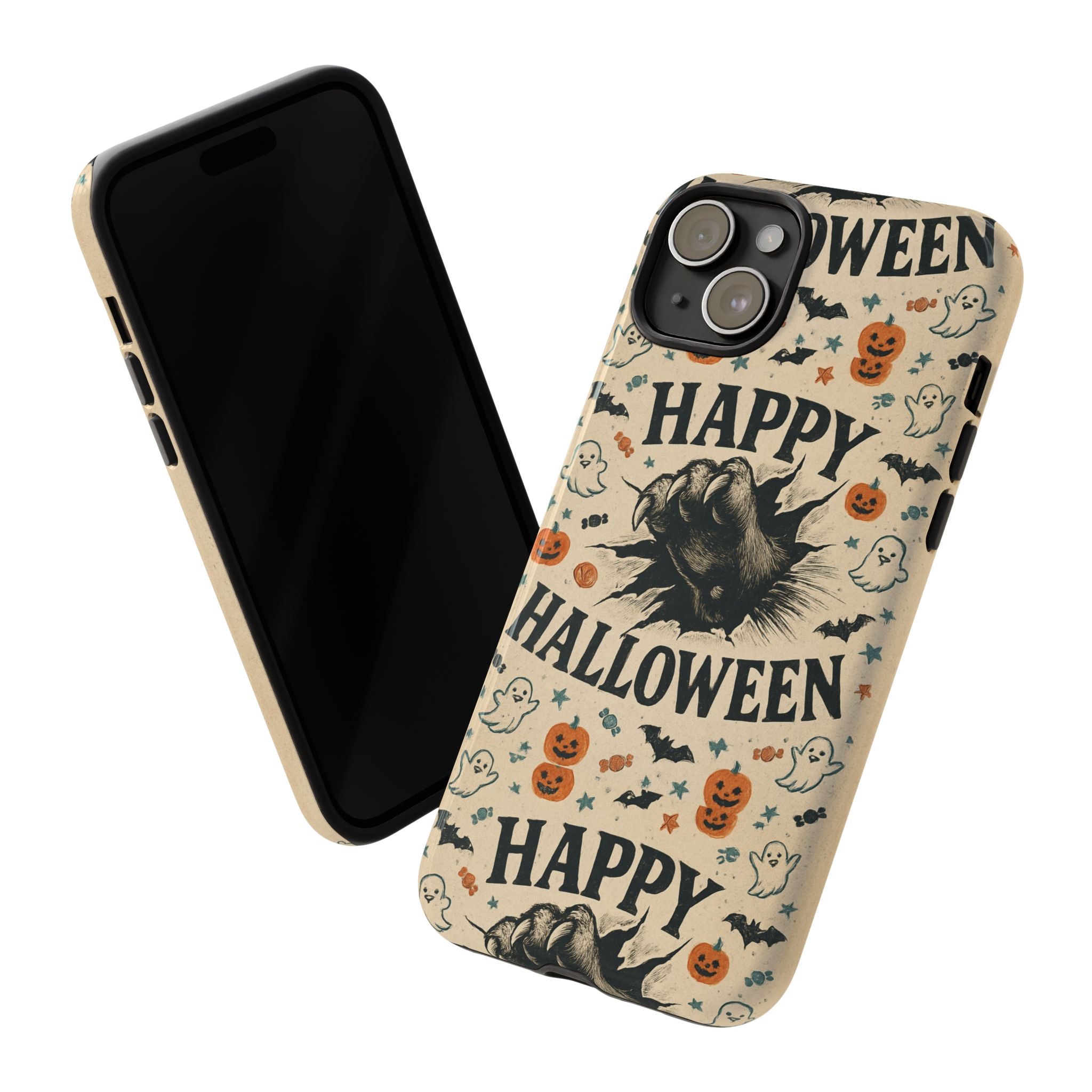 Halloween Phone Case with Cat & Spooky Icons, Cute Mobile Cover for Fall, Trick-or-Treat, Halloween Party, Gifts
