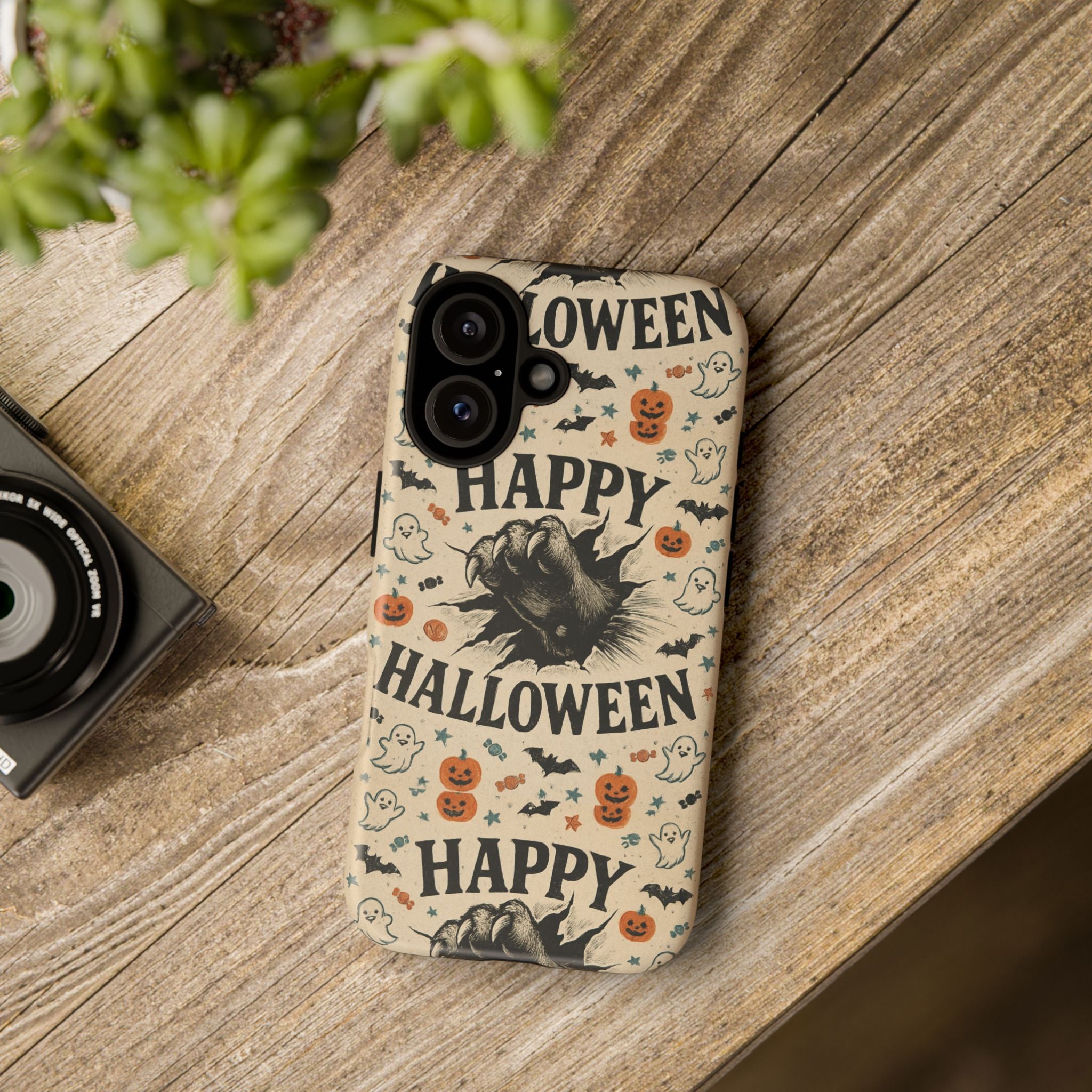 Halloween Phone Case with Cat & Spooky Icons, Cute Mobile Cover for Fall, Trick-or-Treat, Halloween Party, Gifts
