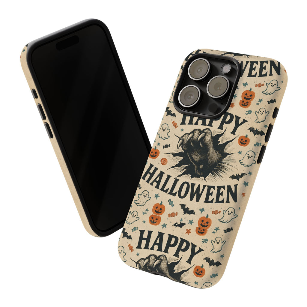 Halloween Phone Case with Cat & Spooky Icons, Cute Mobile Cover for Fall, Trick-or-Treat, Halloween Party, Gifts