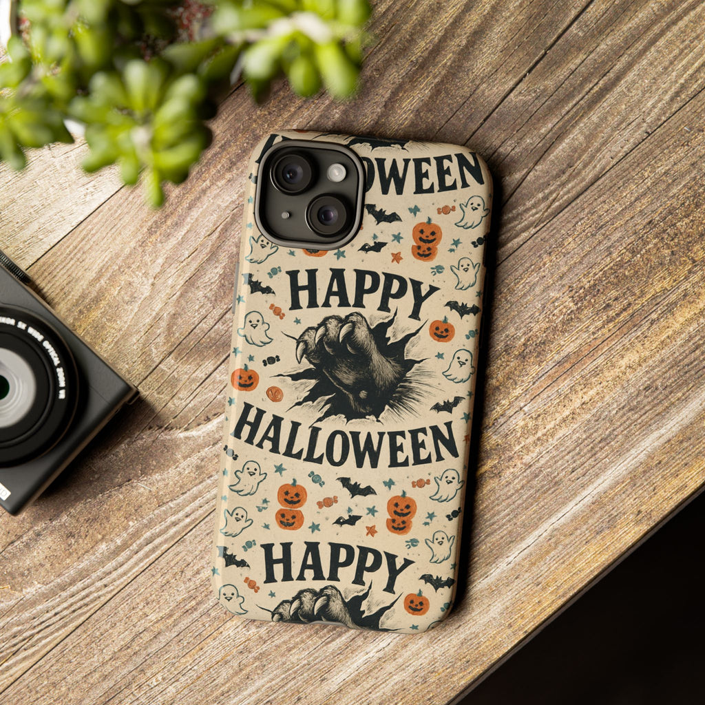 Halloween Phone Case with Cat & Spooky Icons, Cute Mobile Cover for Fall, Trick-or-Treat, Halloween Party, Gifts
